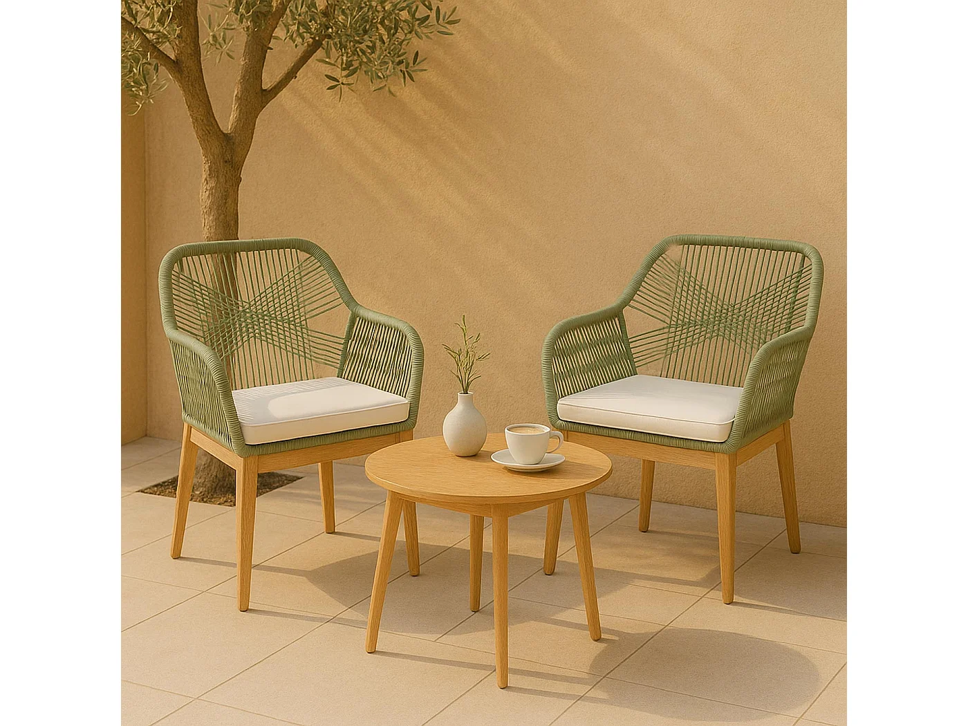 Chaise de jardin MCW-H56b (lot de 2),  vert coussin crème