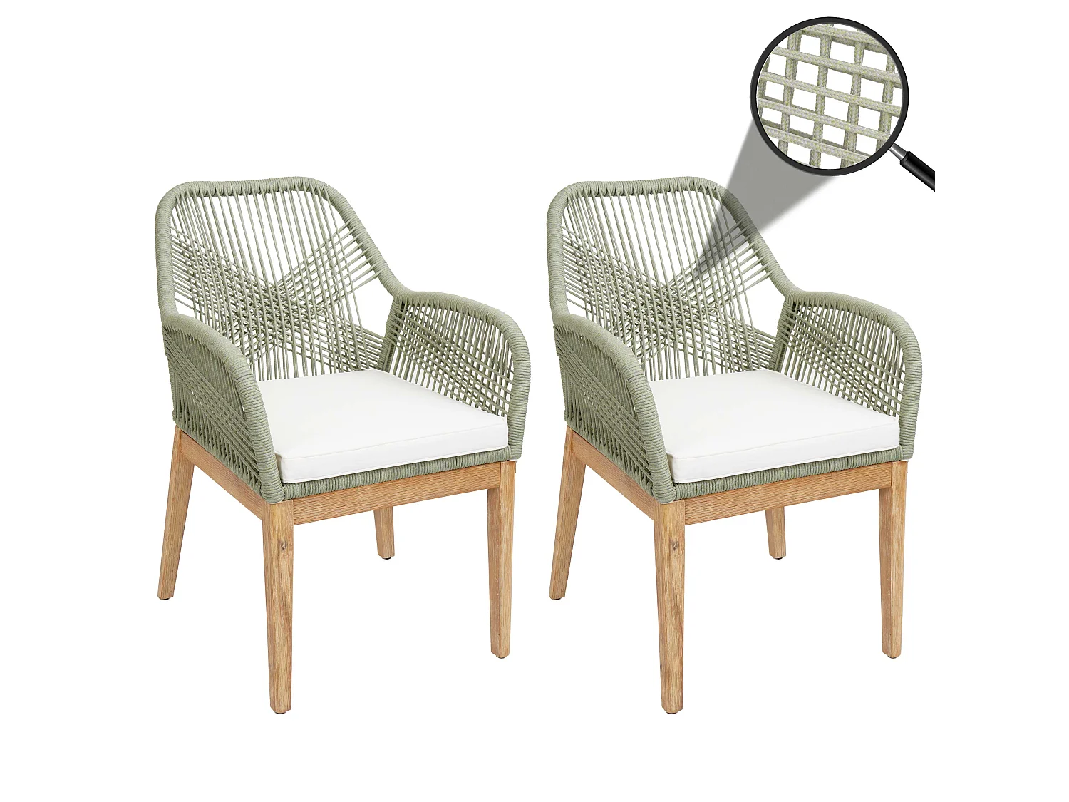 Chaise de jardin MCW-H56b (lot de 2),  vert coussin crème