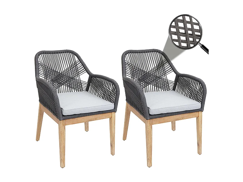 Tuinstoel MCW-H56b (set van 2),  donkergrijs Kussens lichtgrijs