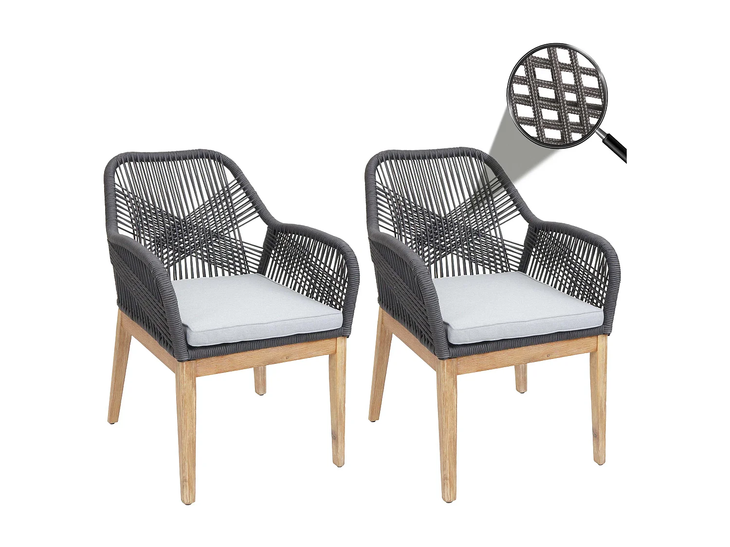 Chaise de jardin MCW-H56b (lot de 2),  gris foncé coussin gris clair