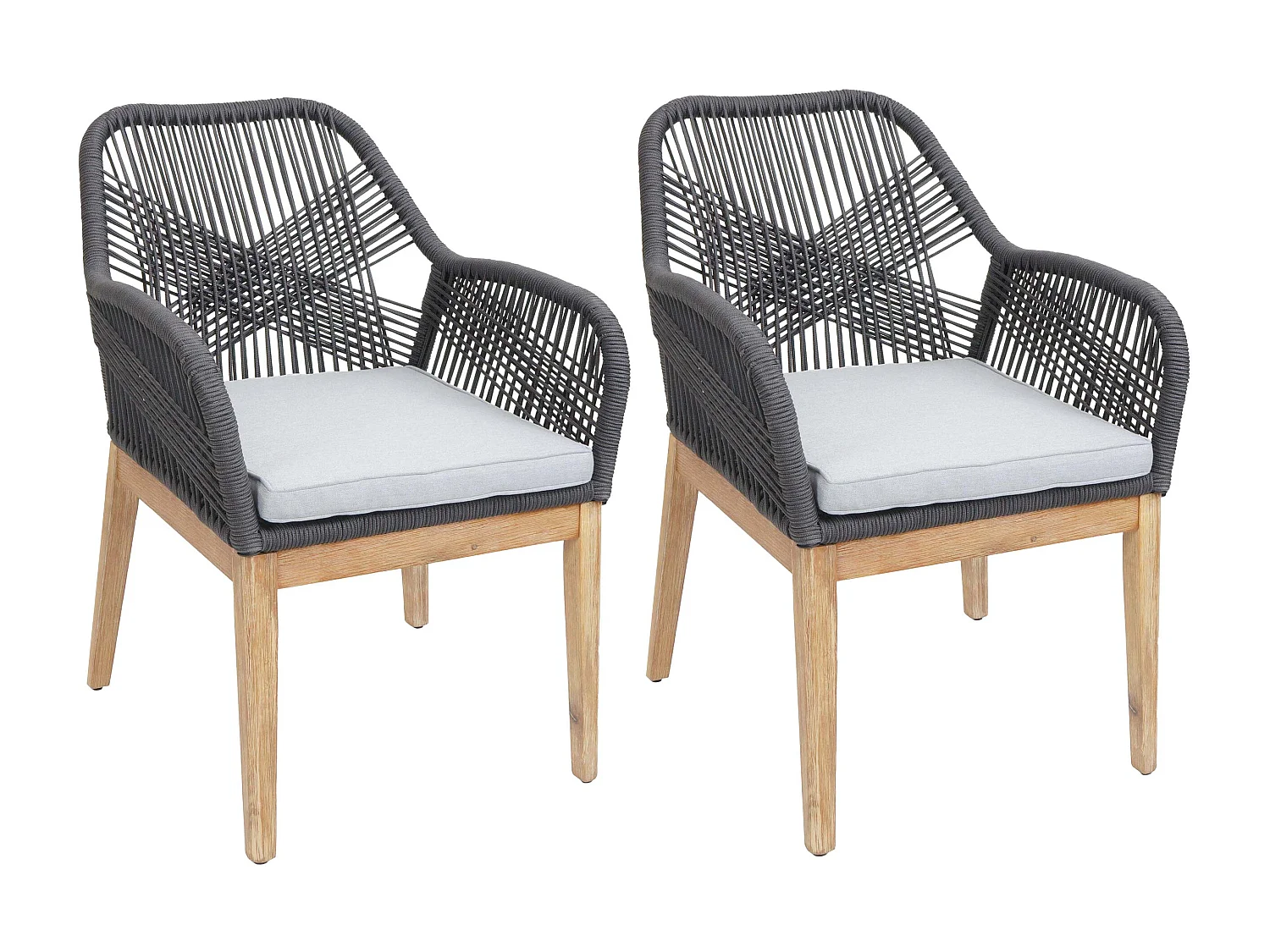 Chaise de jardin MCW-H56b (lot de 2),  gris foncé coussin gris clair