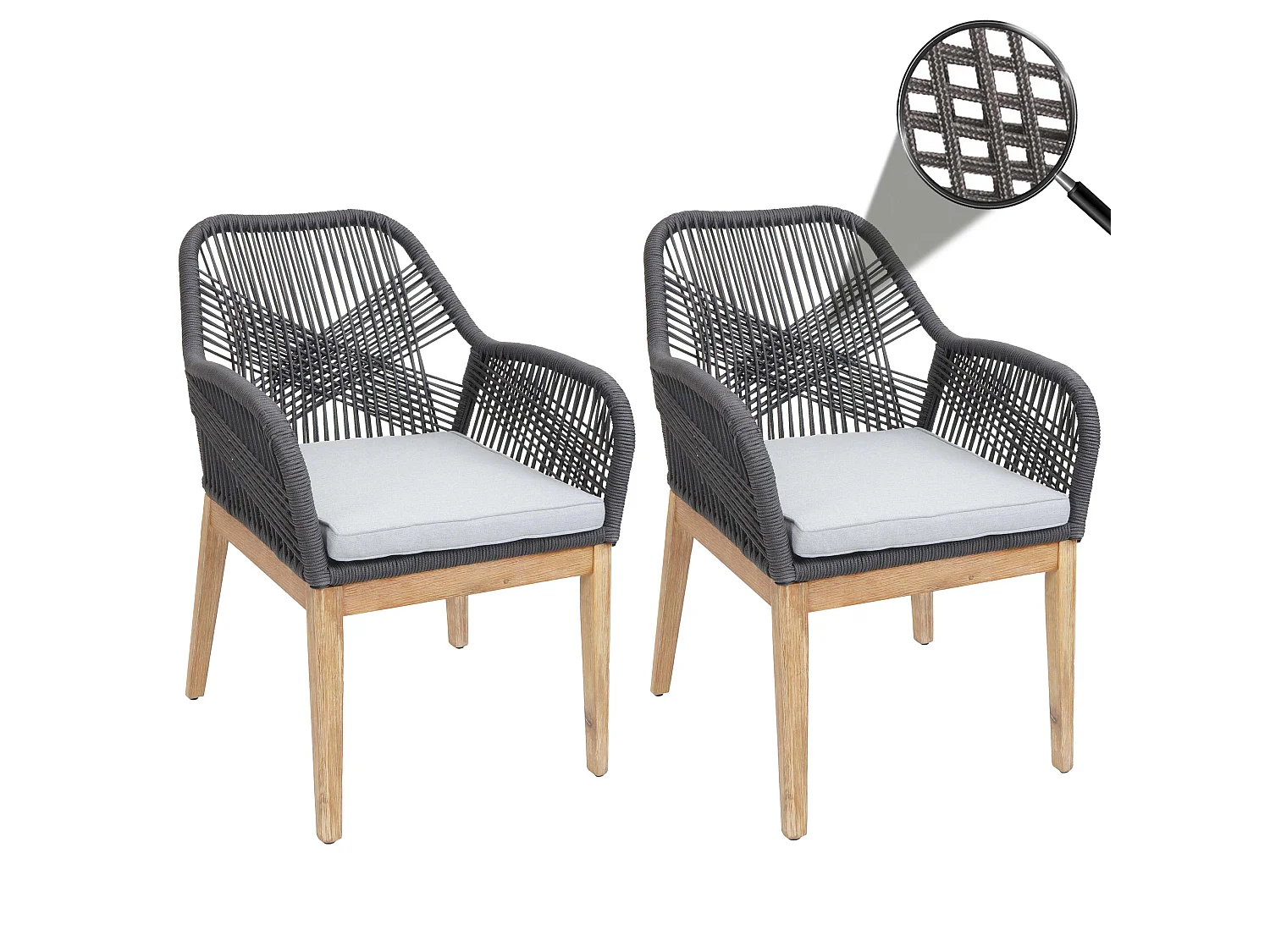 Chaise de jardin MCW-H56b (lot de 2),  gris foncé coussin gris clair