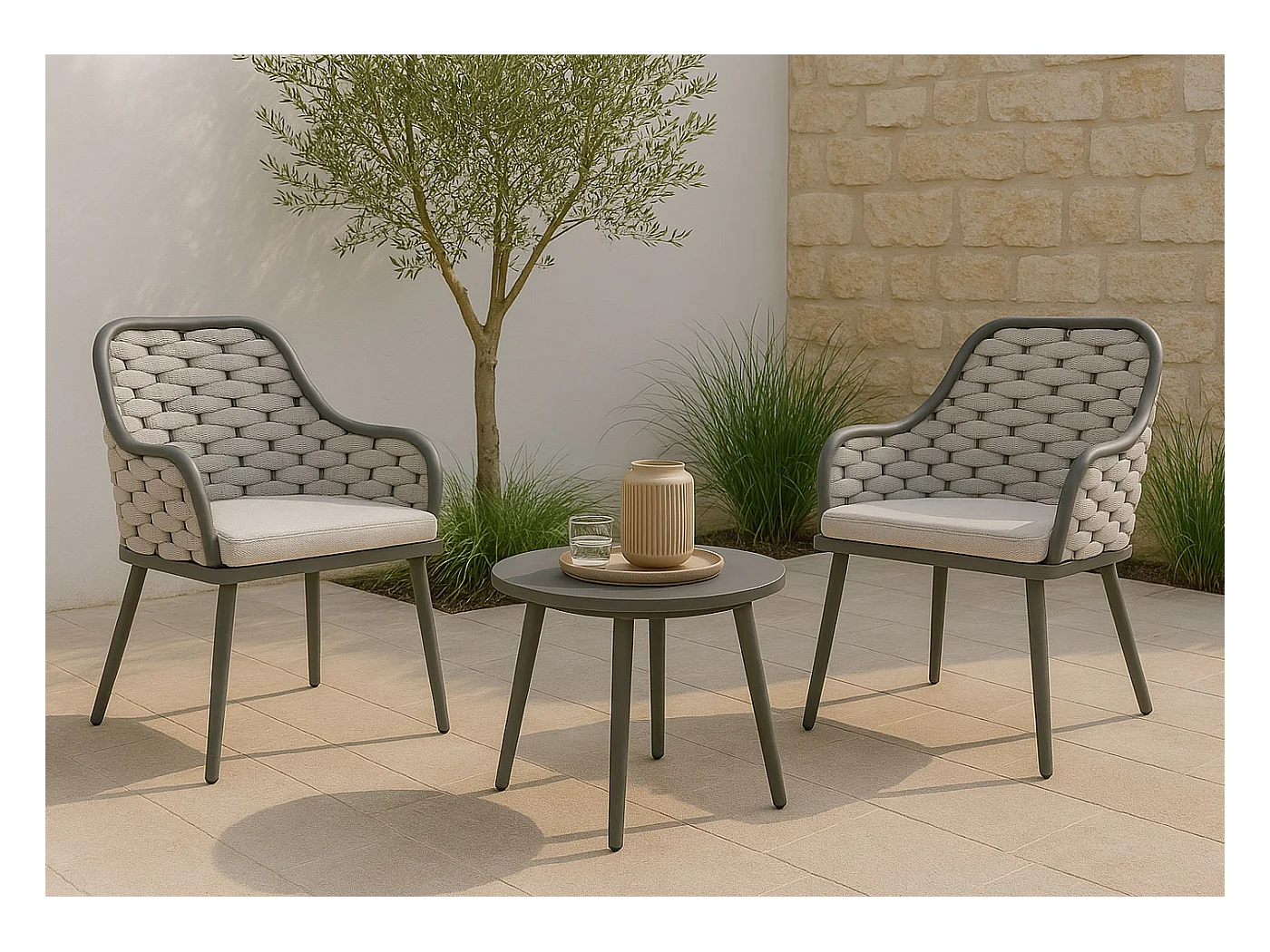 Gartenstuhl MCW-O16 (2er-Set), Hellgrau Kissen hellgrau