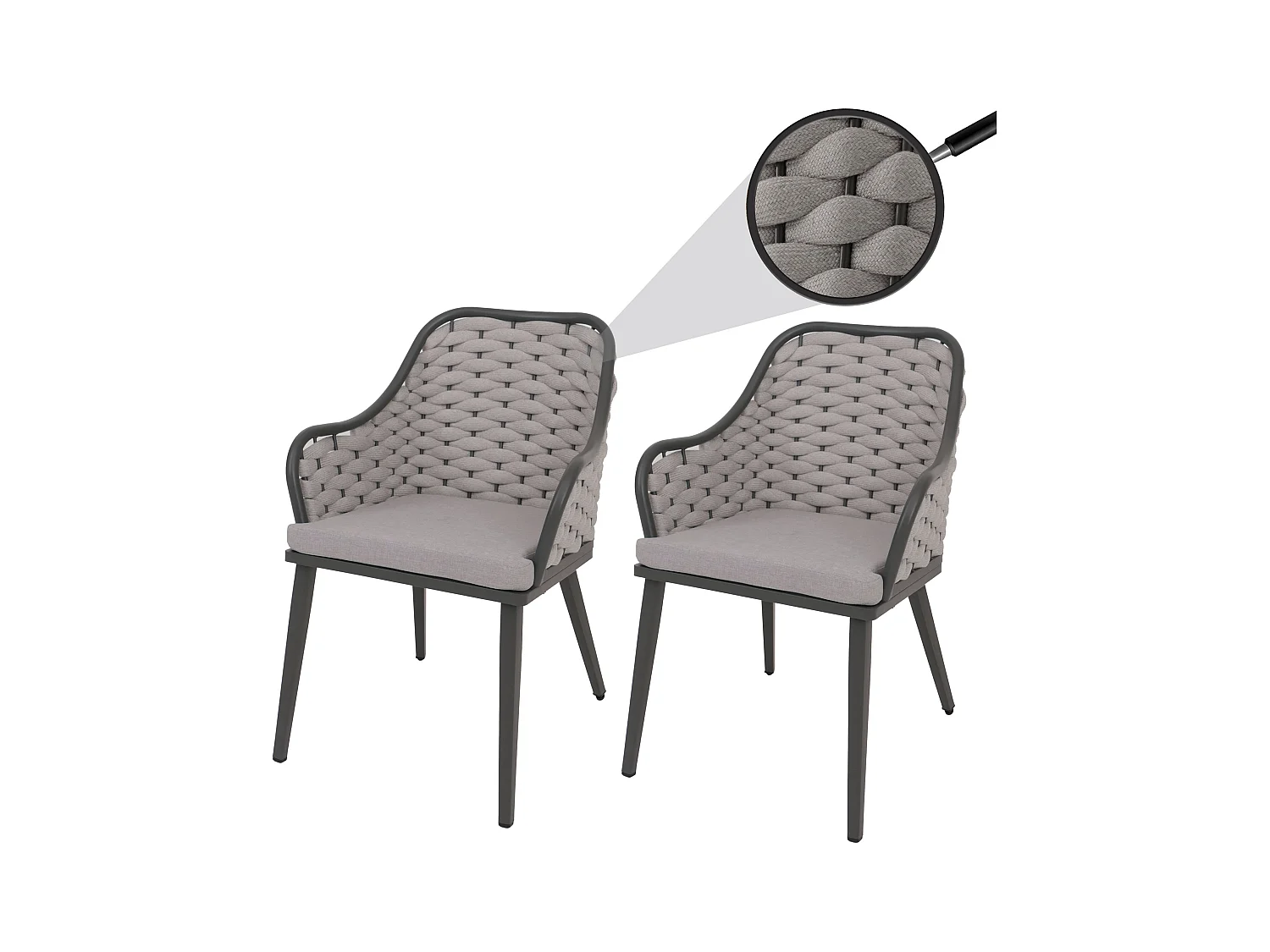 Silla de jardín MCW-O16 (juego de 2),  gris claro Cojín gris claro