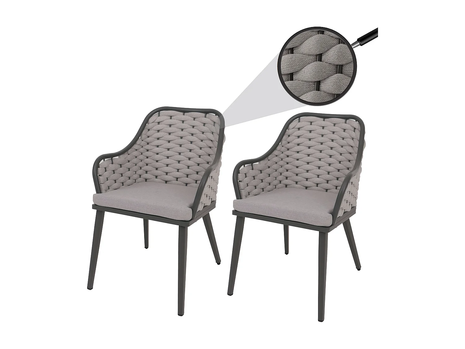 Chaise de jardin MCW-O16 (lot de 2),  gris clair Coussin gris clair