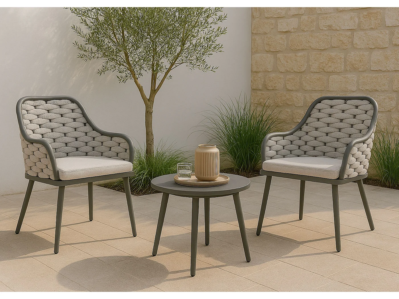 Chaise de jardin MCW-O16 (lot de 2),  gris clair Coussin gris clair