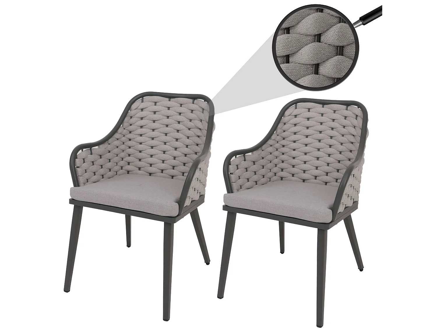 Chaise de jardin MCW-O16 (lot de 2),  gris clair Coussin gris clair