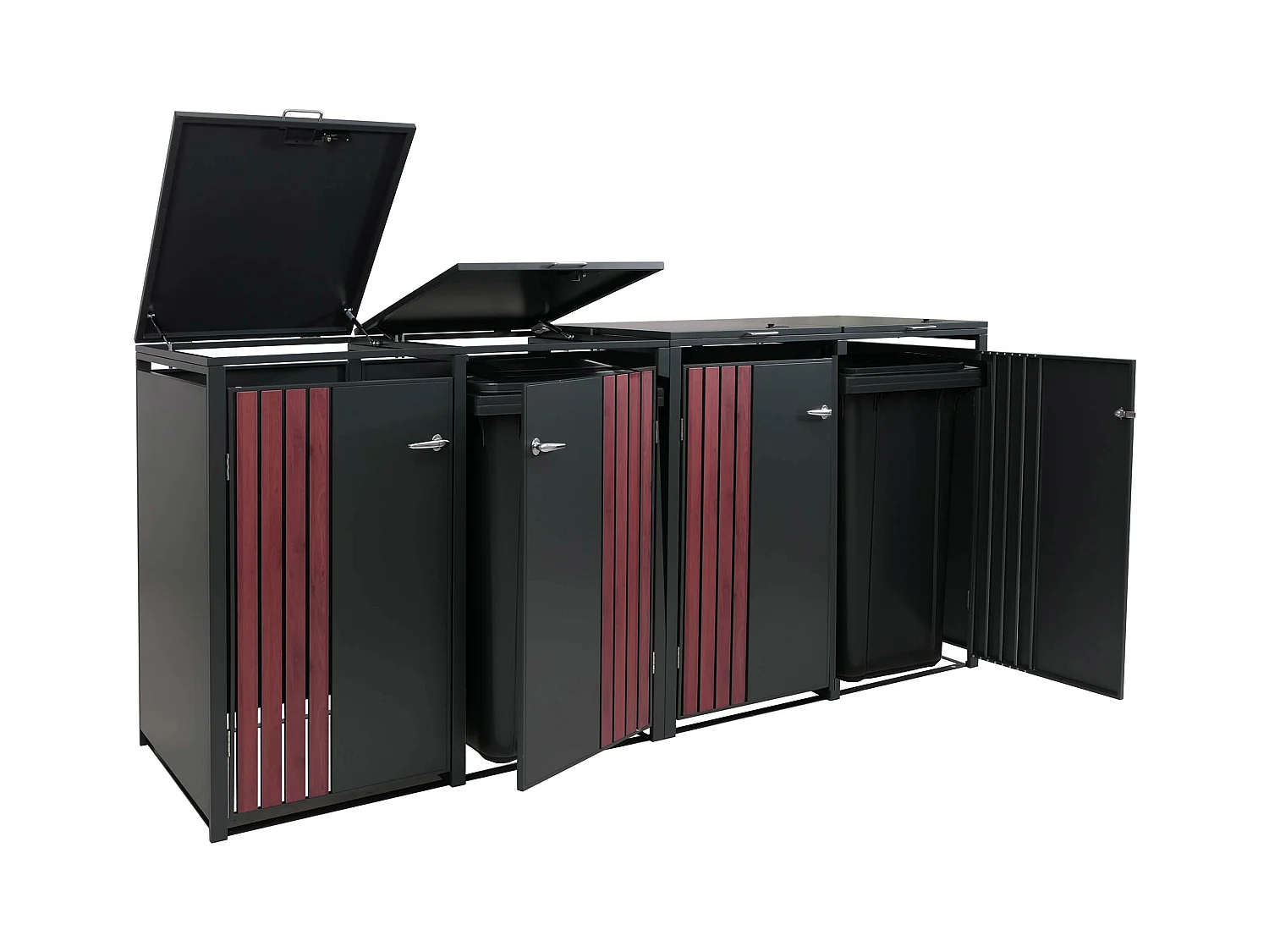 Copribidone quadruplo MCW-O67, copricassonetto con coperchio, metallo 122x250x84cm 104kg ~ antracite effetto legno scuro