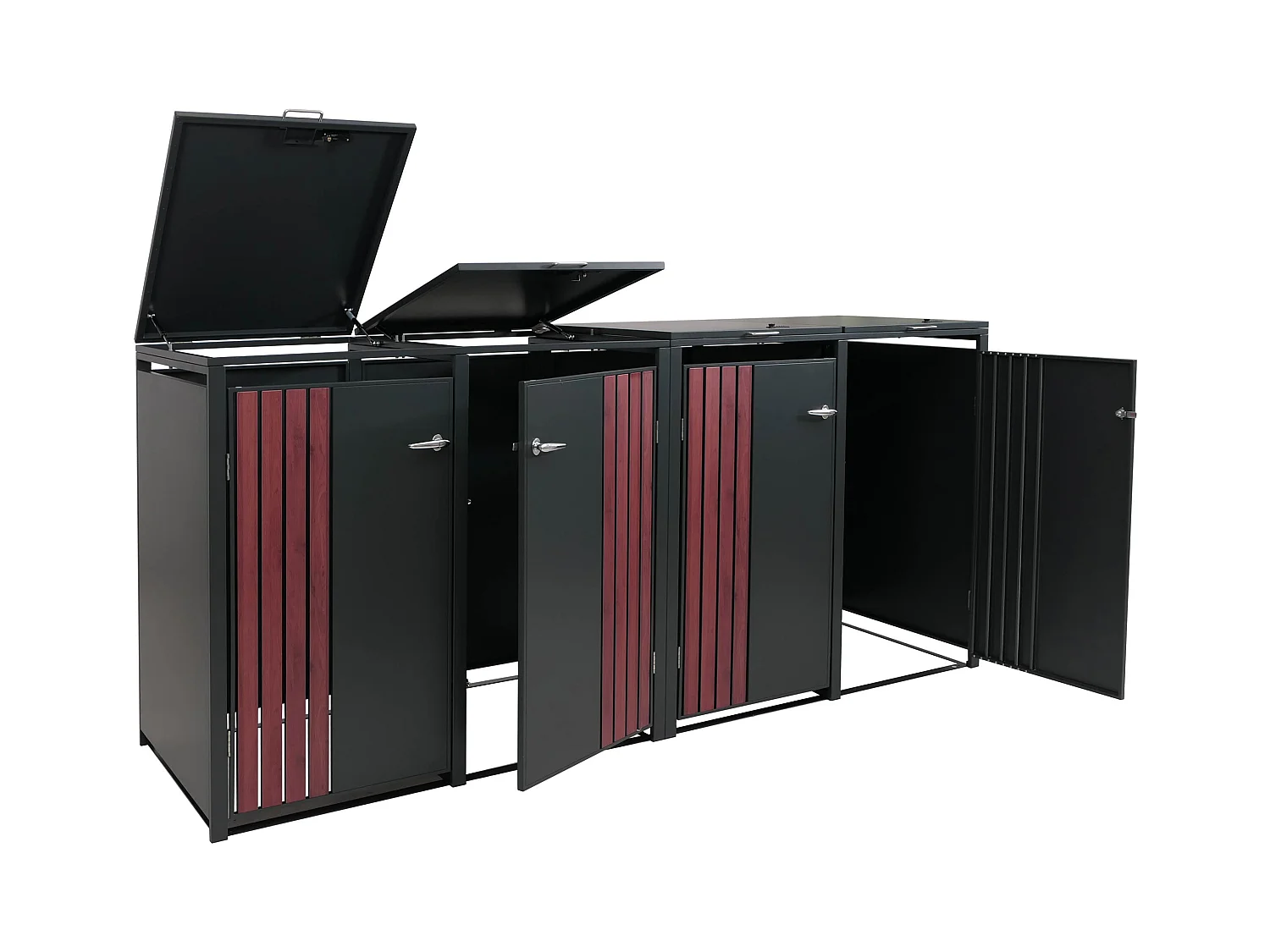 Copribidone quadruplo MCW-O67, copricassonetto con coperchio, metallo 122x250x84cm 104kg ~ antracite effetto legno scuro