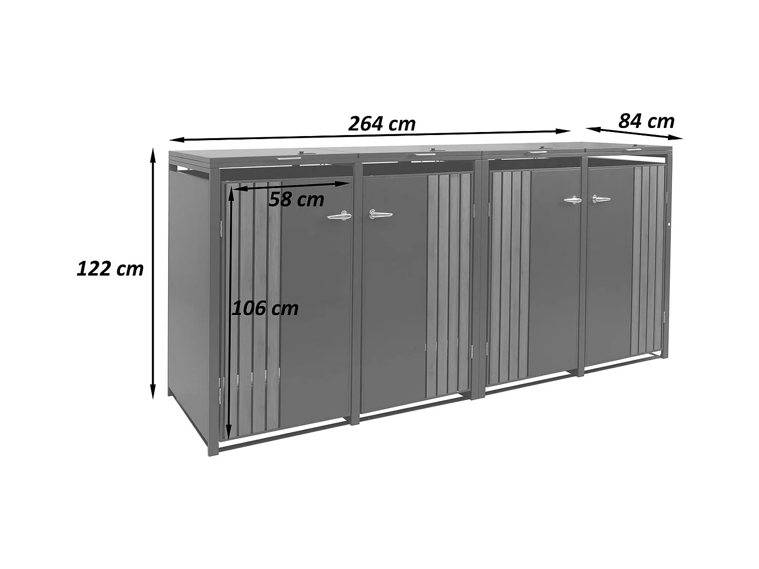 Copribidone quadruplo MCW-O67, copricassonetto con coperchio, metallo 122x250x84cm 104kg ~ antracite effetto legno scuro