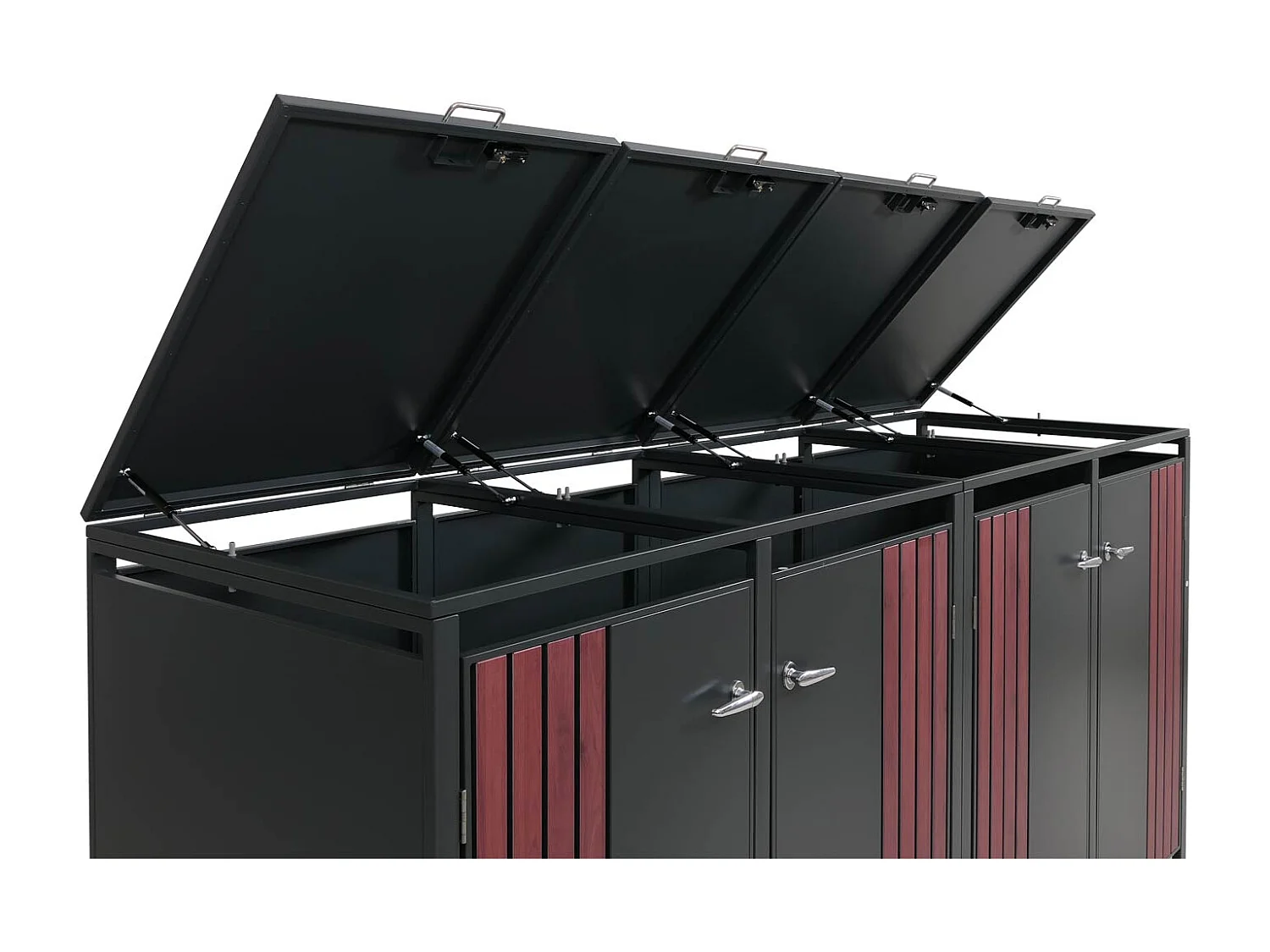 Copribidone quadruplo MCW-O67, copricassonetto con coperchio, metallo 122x250x84cm 104kg ~ antracite effetto legno scuro