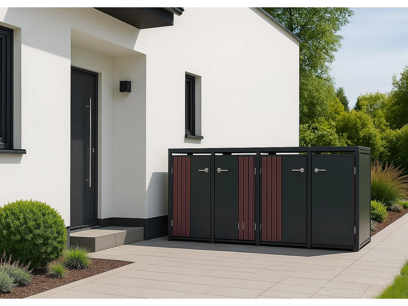 Osłona na 4 pojemniki na śmieci MCW-O67,  antracytowy wygląd drewna ciemny