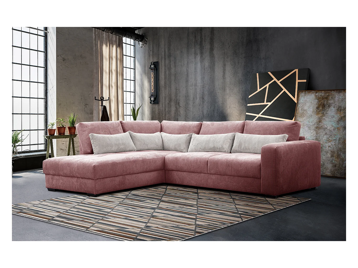 CANAPE D'ANGLE OLI 4 places, rose