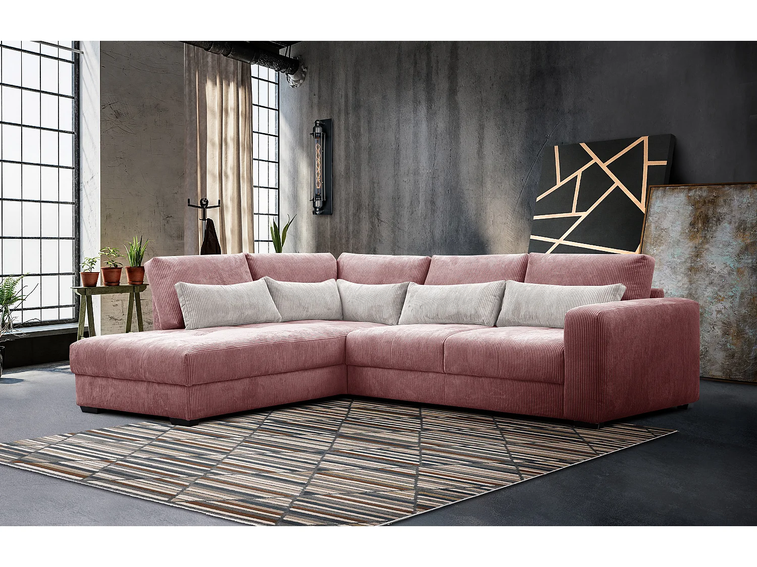 CANAPE D'ANGLE OLI 4 places, rose