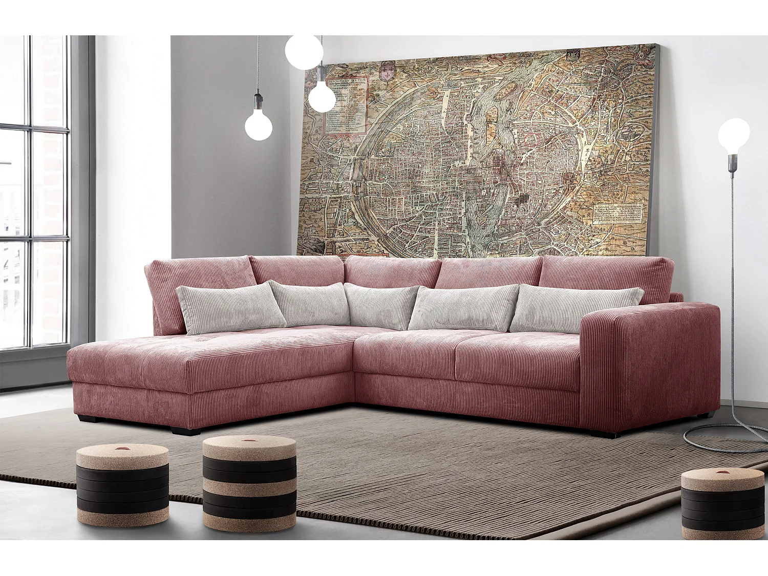 CANAPE D'ANGLE OLI 4 places, rose