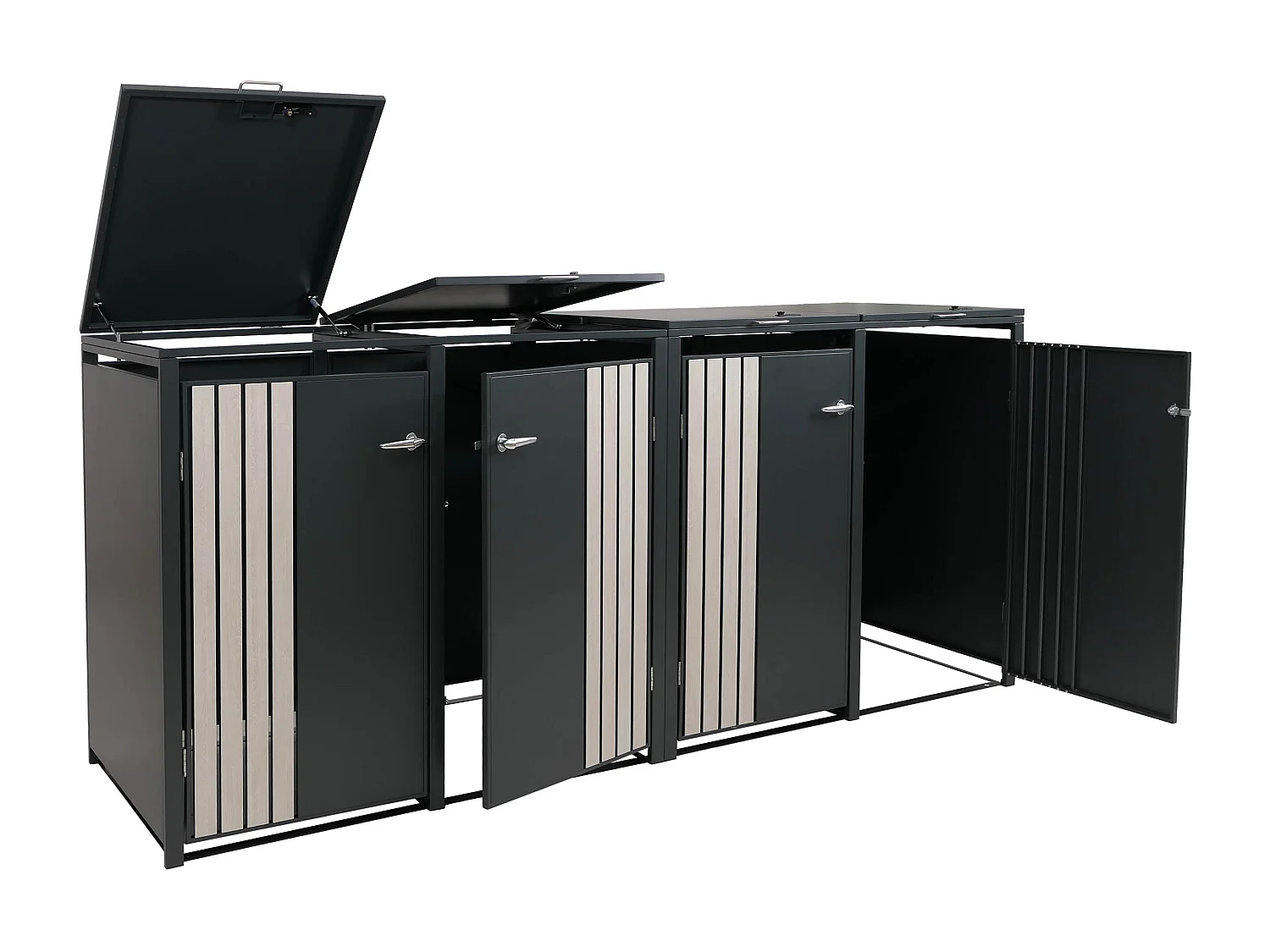 4-bin waste bin enclosure MCW-O67,  light anthracite wood effect