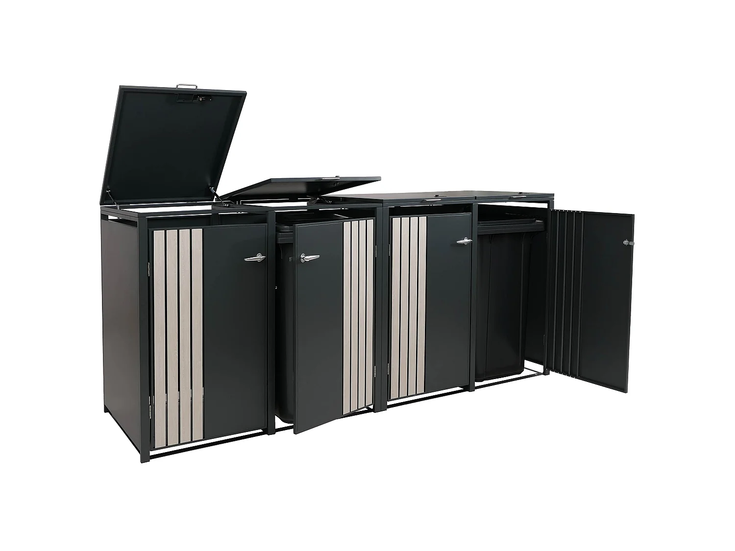 4-bin waste bin enclosure MCW-O67,  light anthracite wood effect