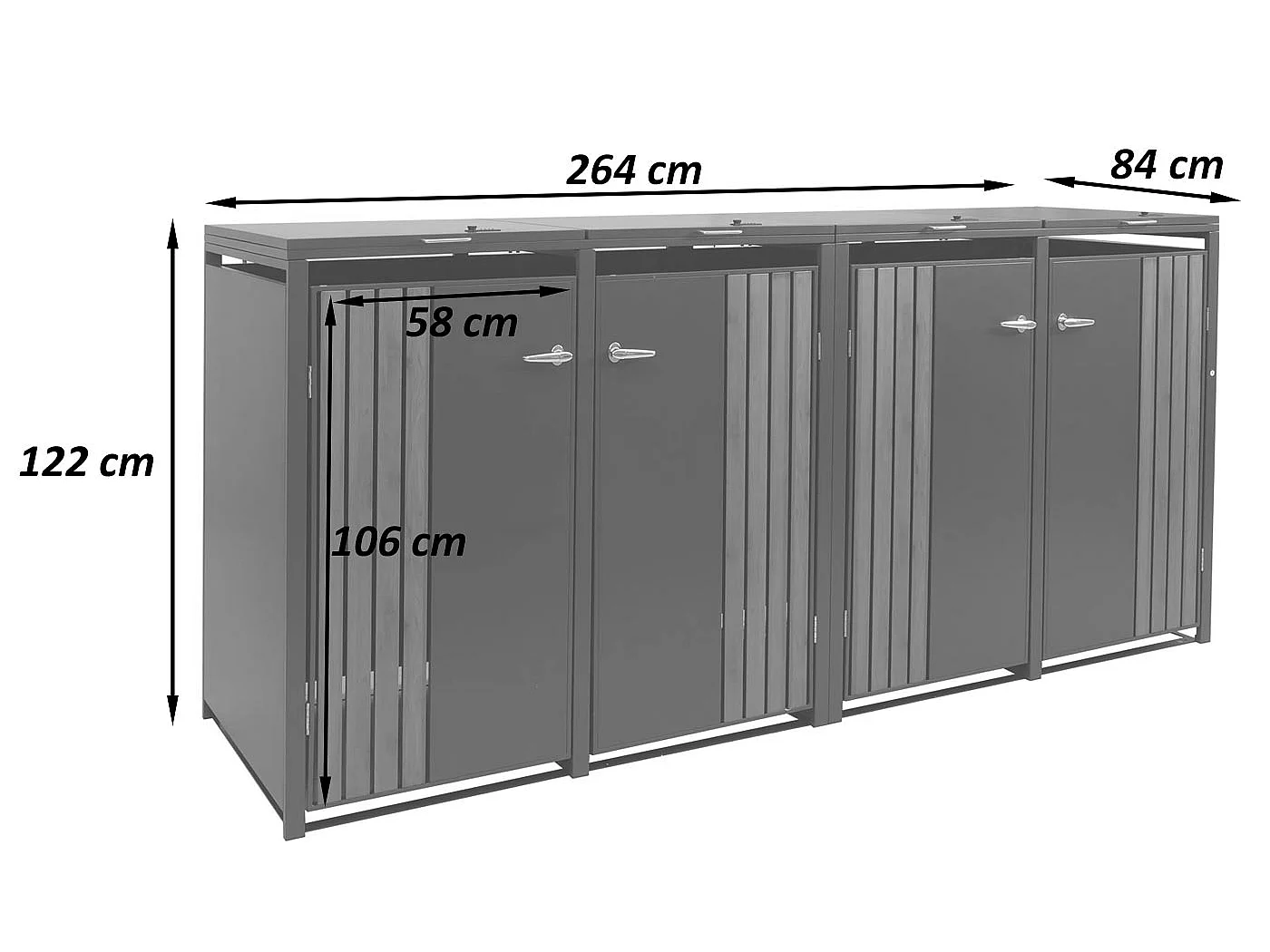 4-bin waste bin enclosure MCW-O67,  light anthracite wood effect