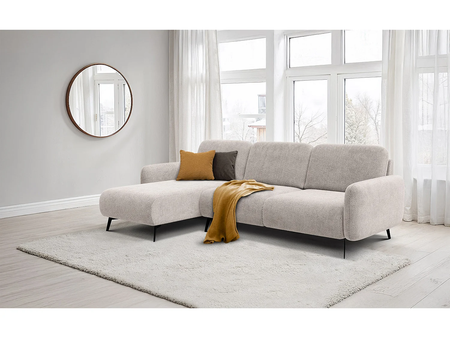 CANAPÉ D'ANGLE FEBE 4 places, tissu beige