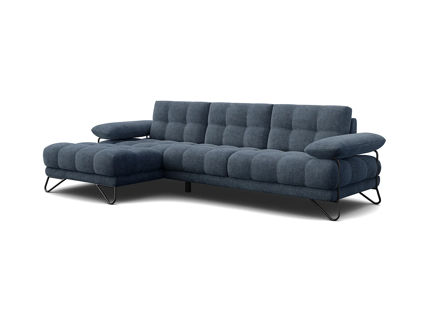 CANAPÉ D'ANGLE BUBBARA 4 places, tissu marine