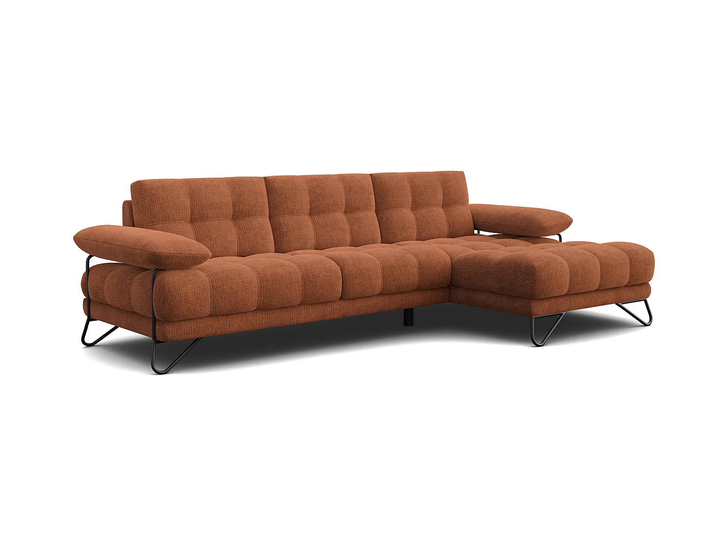 CANAPÉ D'ANGLE BUBBARA 4 places, tissu orange