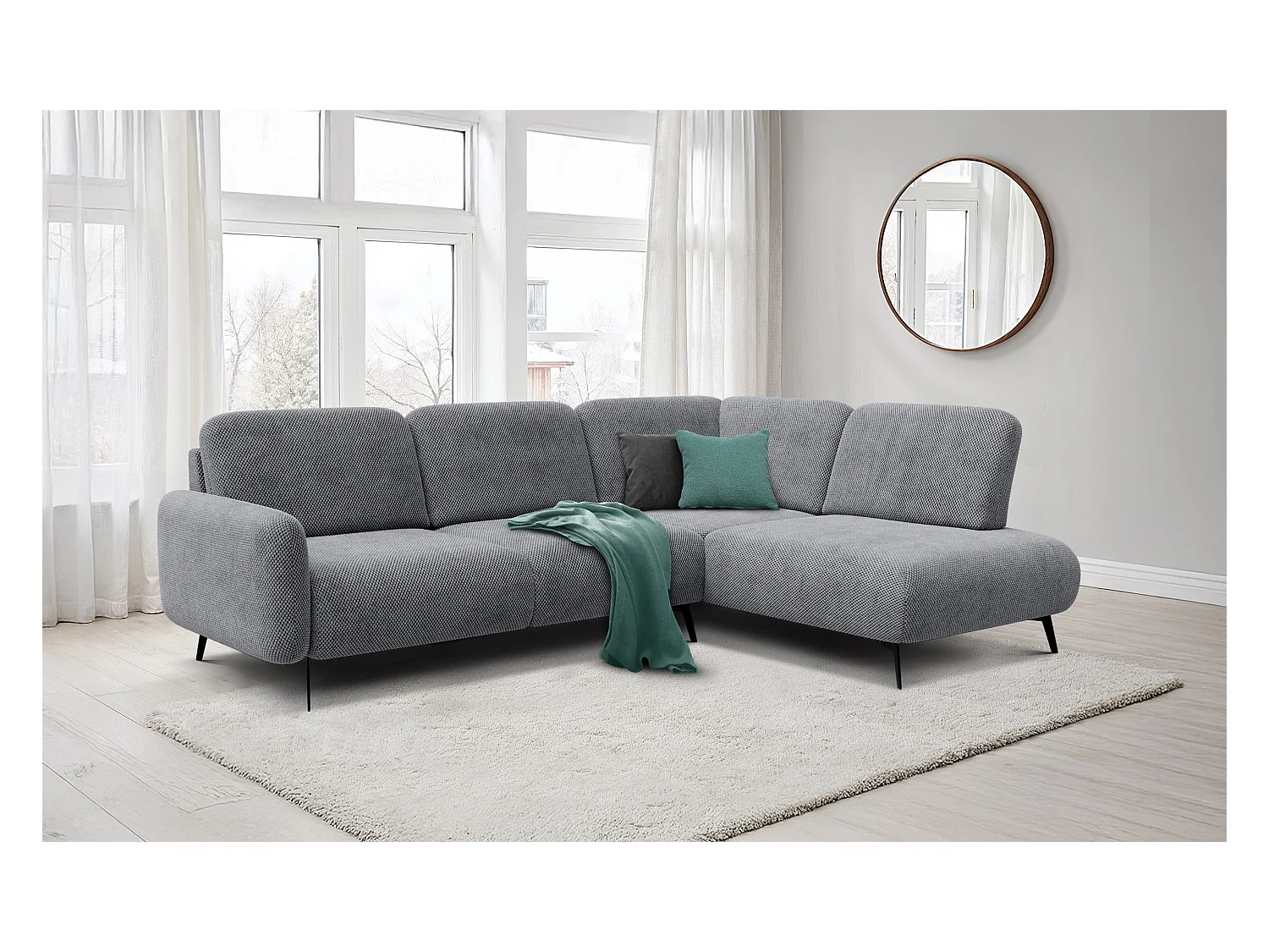 CANAPÉ D'ANGLE FEBE 5 places, tissu gris