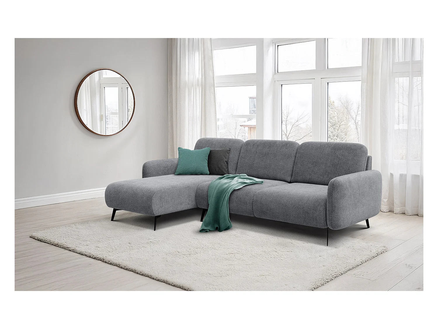 CANAPÉ D'ANGLE FEBE 4 places, tissu gris