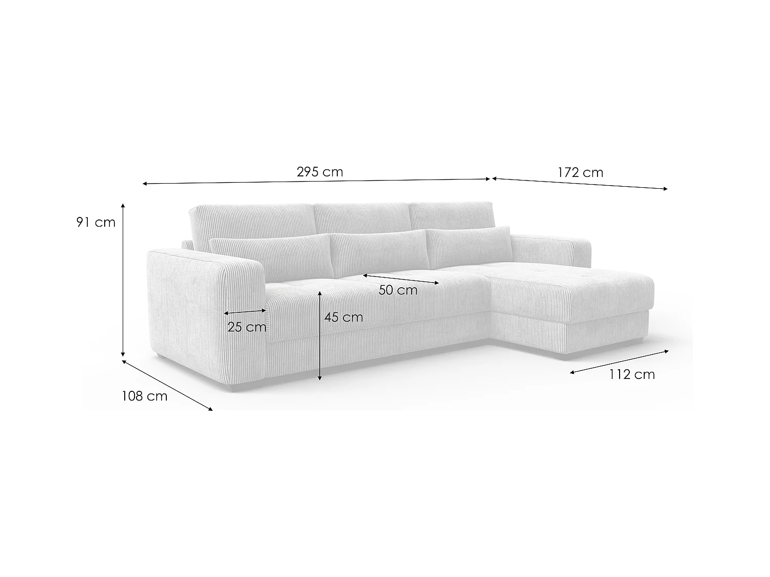 CANAPÉ D'ANGLE OLI 4 places, tissu gris foncé