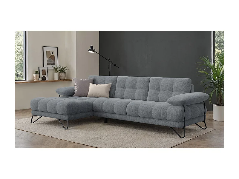 CANAPÉ D'ANGLE BUBBARA 4 places, tissu gris foncé