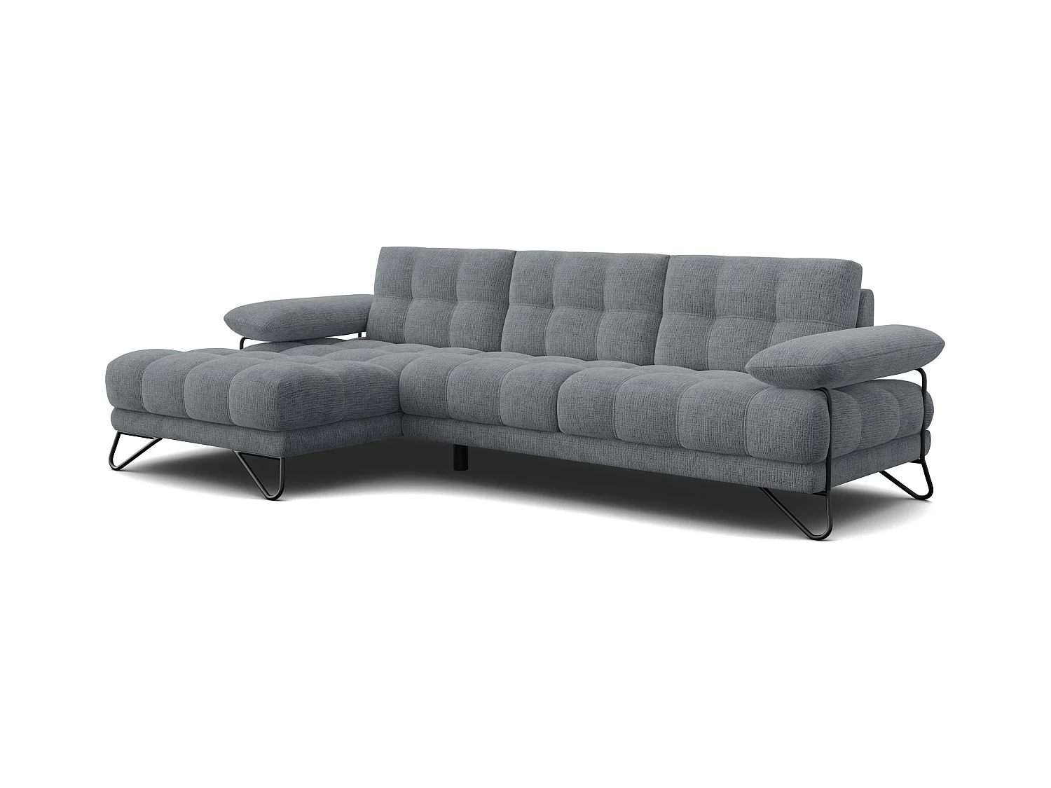 CANAPÉ D'ANGLE BUBBARA 4 places, tissu gris foncé