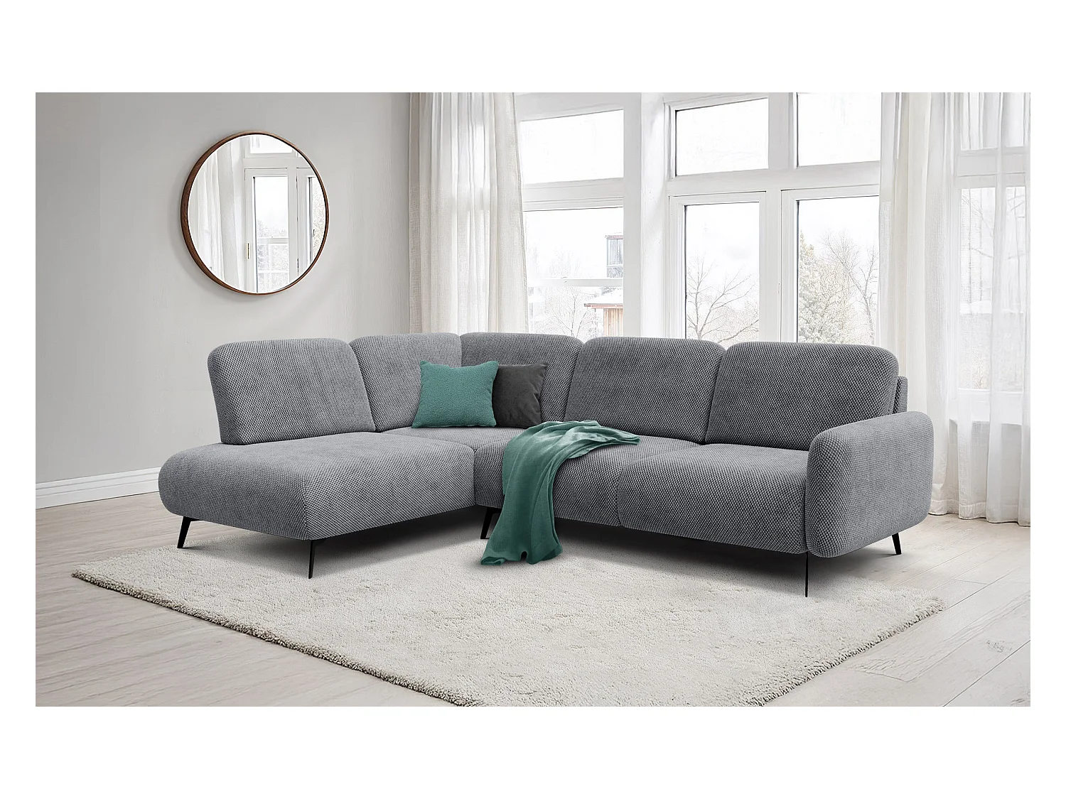 CANAPÉ D'ANGLE FEBE 5 places, tissu gris