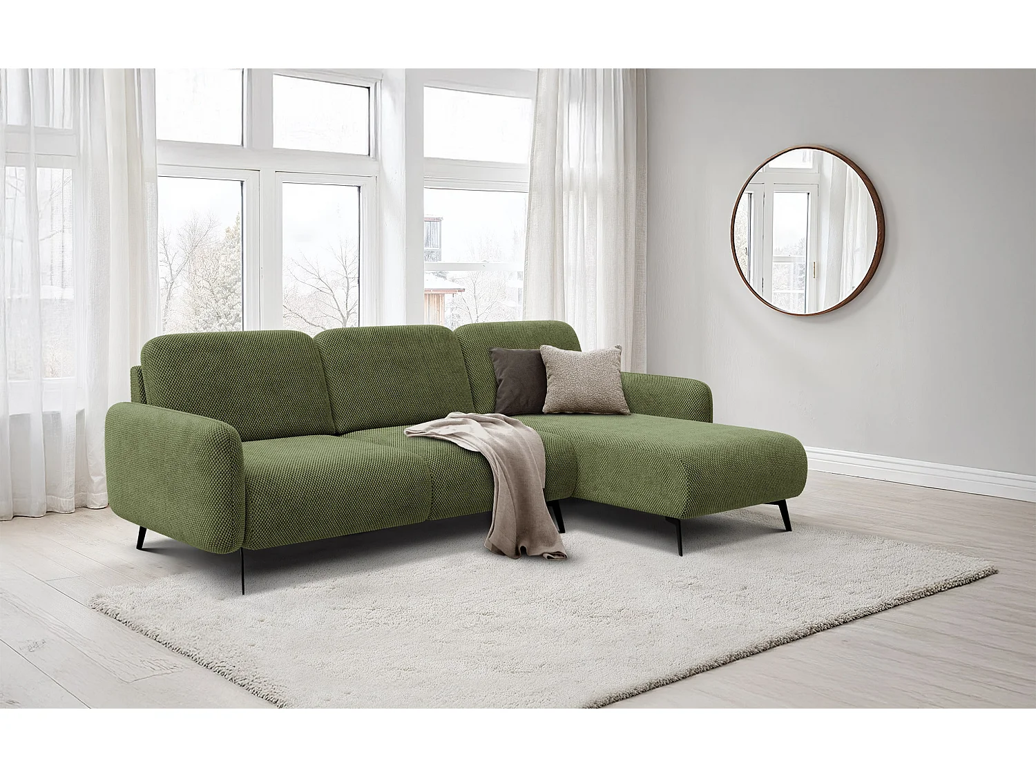 CANAPÉ D'ANGLE FEBE 4 places, tissu olive