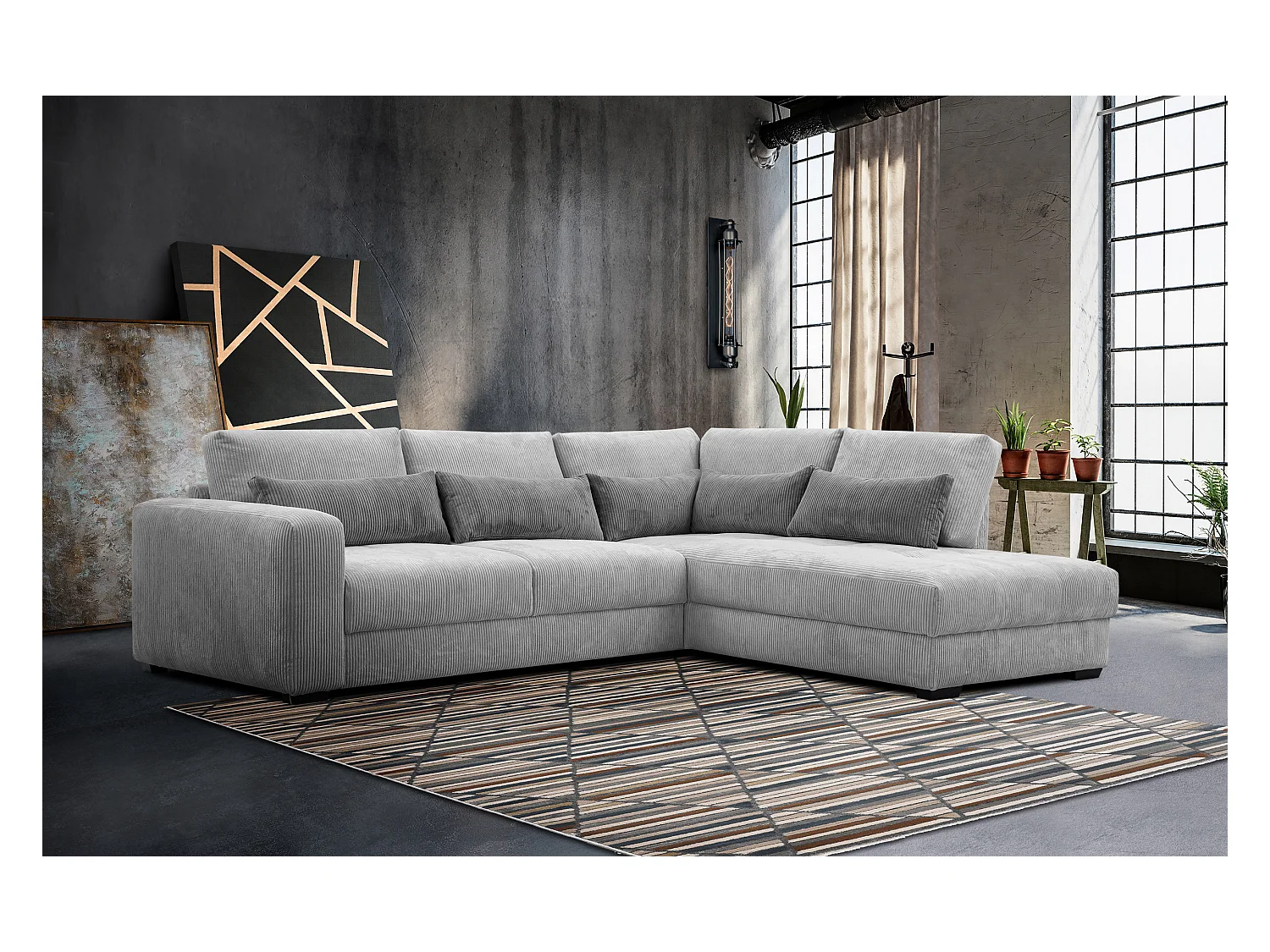 CANAPE D'ANGLE OLI 4 places, gris clair