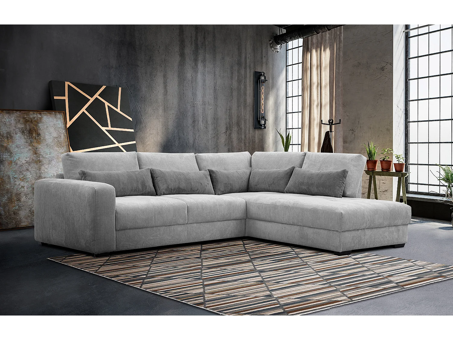 CANAPE D'ANGLE OLI 4 places, gris clair