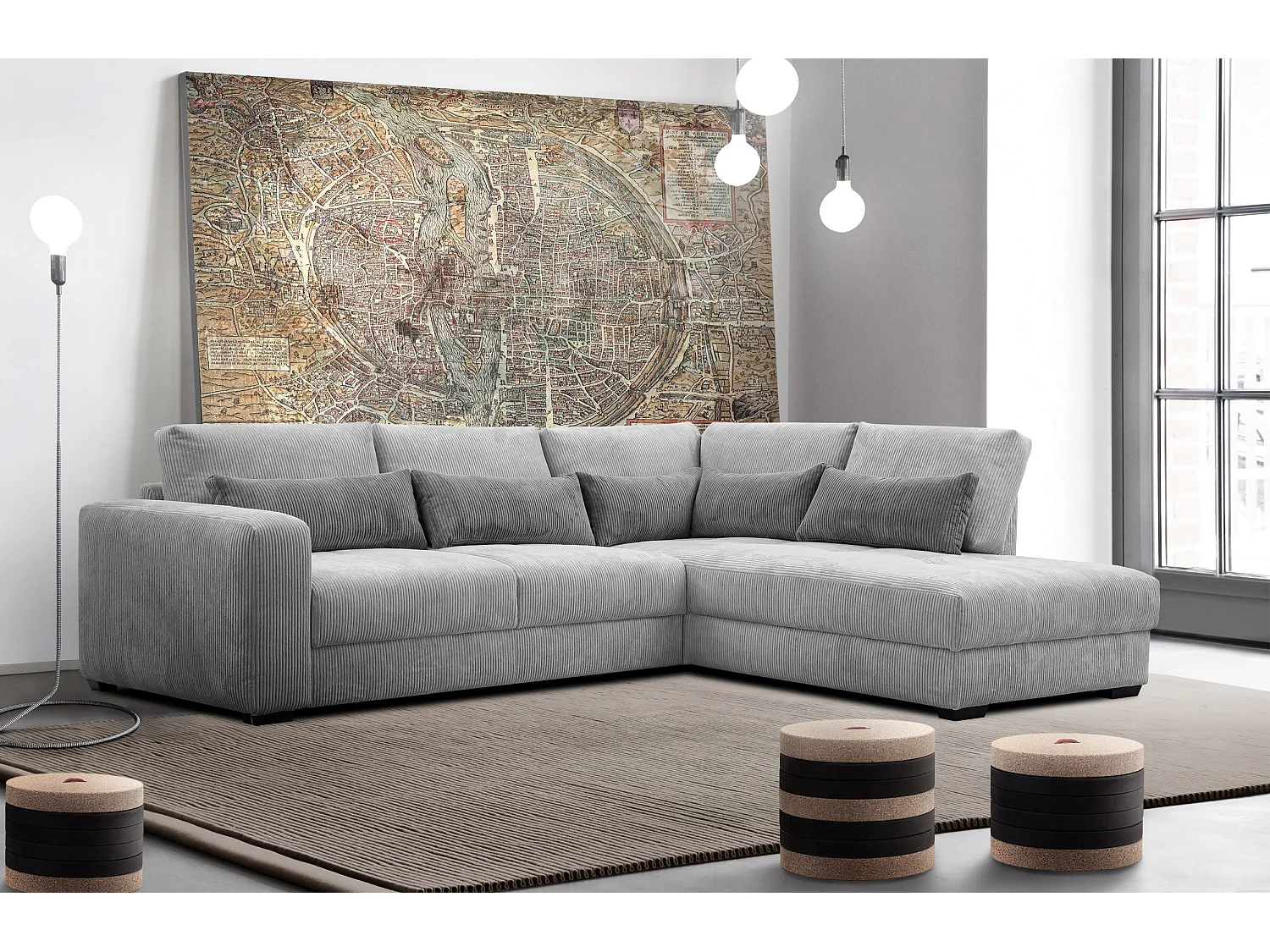 CANAPE D'ANGLE OLI 4 places, gris clair