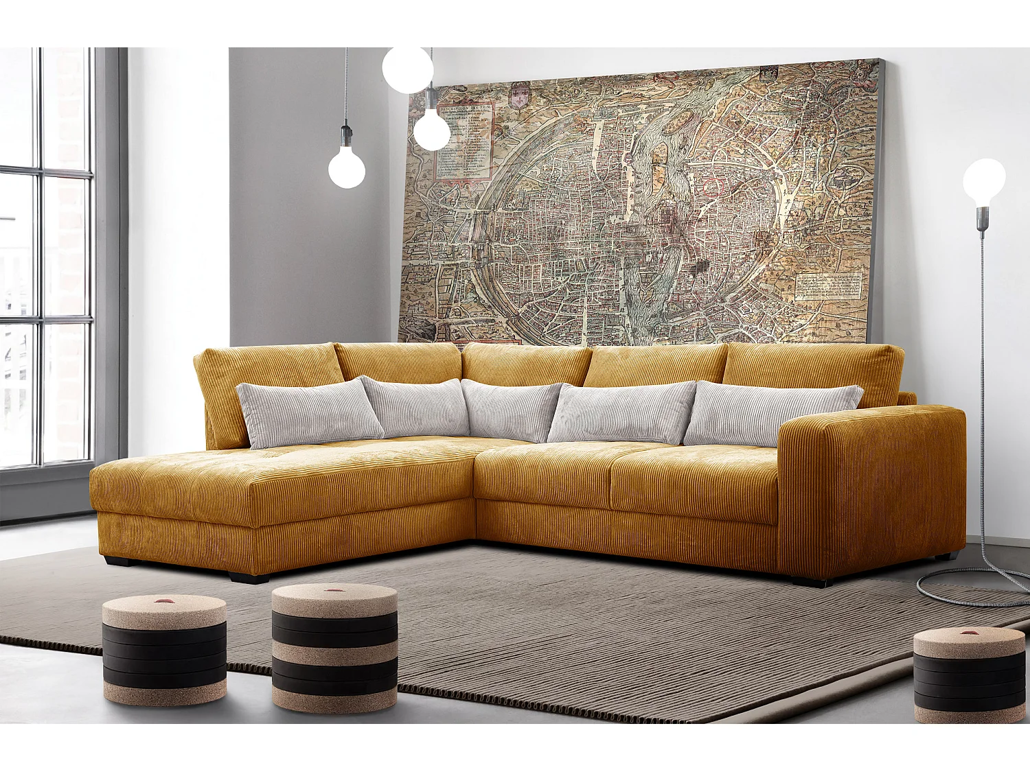 CANAPE D'ANGLE OLI 4 places, jaune foncé