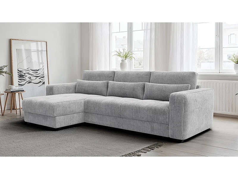 CANAPÉ D'ANGLE OLI 4 places, tissu gris clair