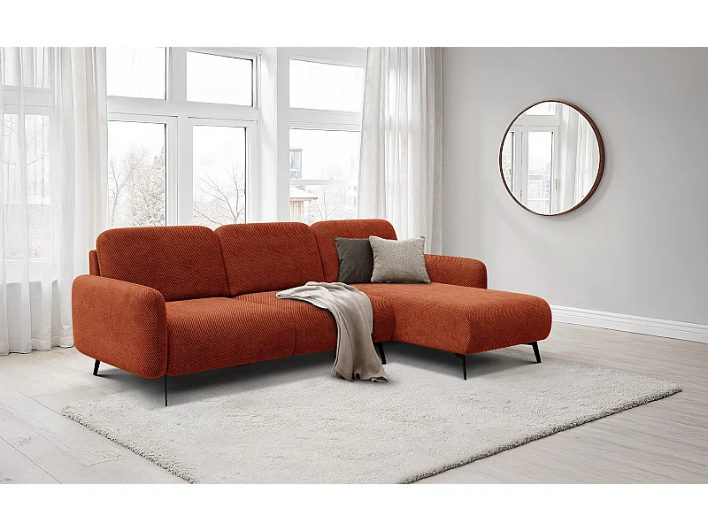 CANAPÉ D'ANGLE FEBE 4 places, tissu orange foncé