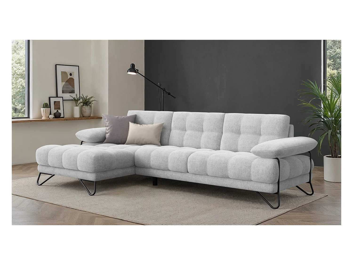 CANAPÉ D'ANGLE BUBBARA 4 places, tissu blanc