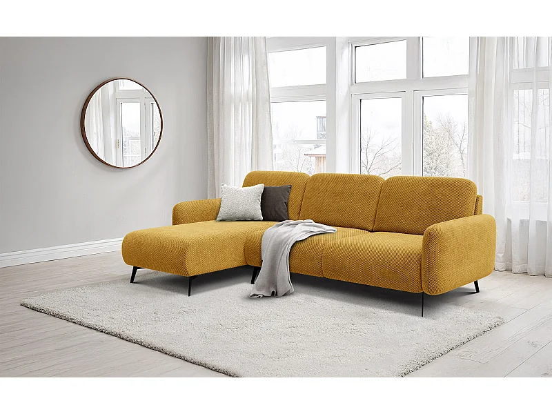 CANAPÉ D'ANGLE FEBE 4 places, tissu jaune foncé