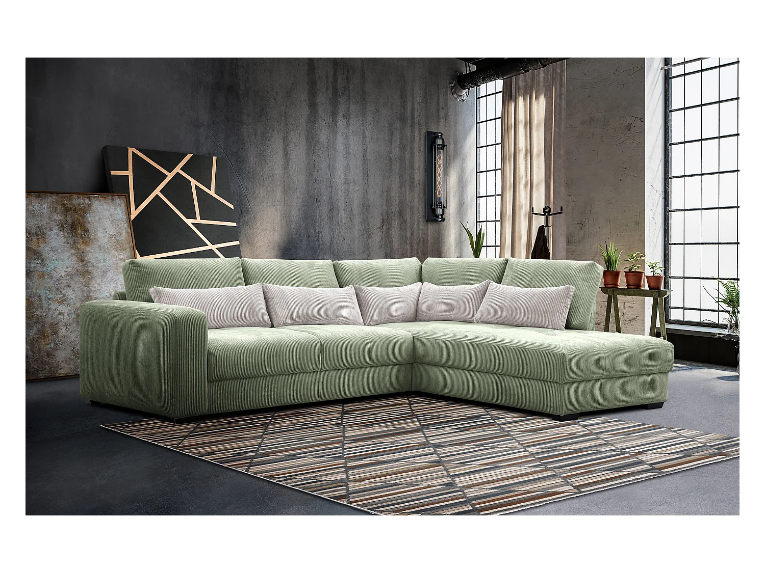 CANAPE D'ANGLE OLI 4 places, sauge