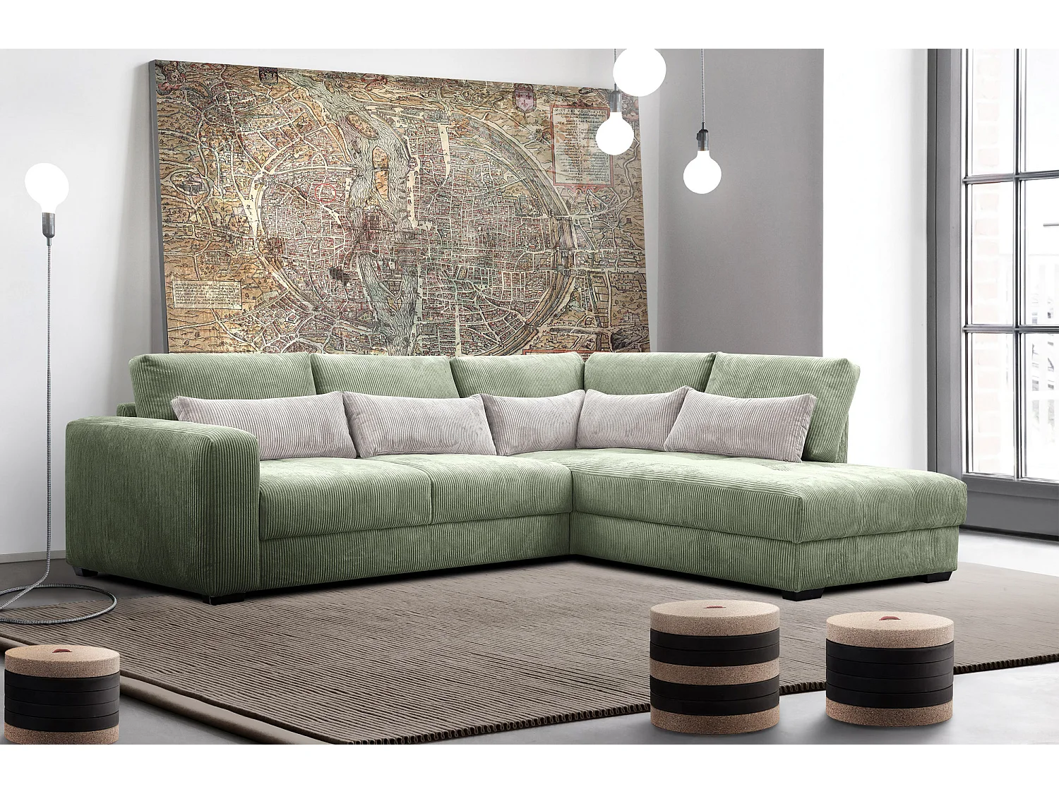 CANAPE D'ANGLE OLI 4 places, sauge