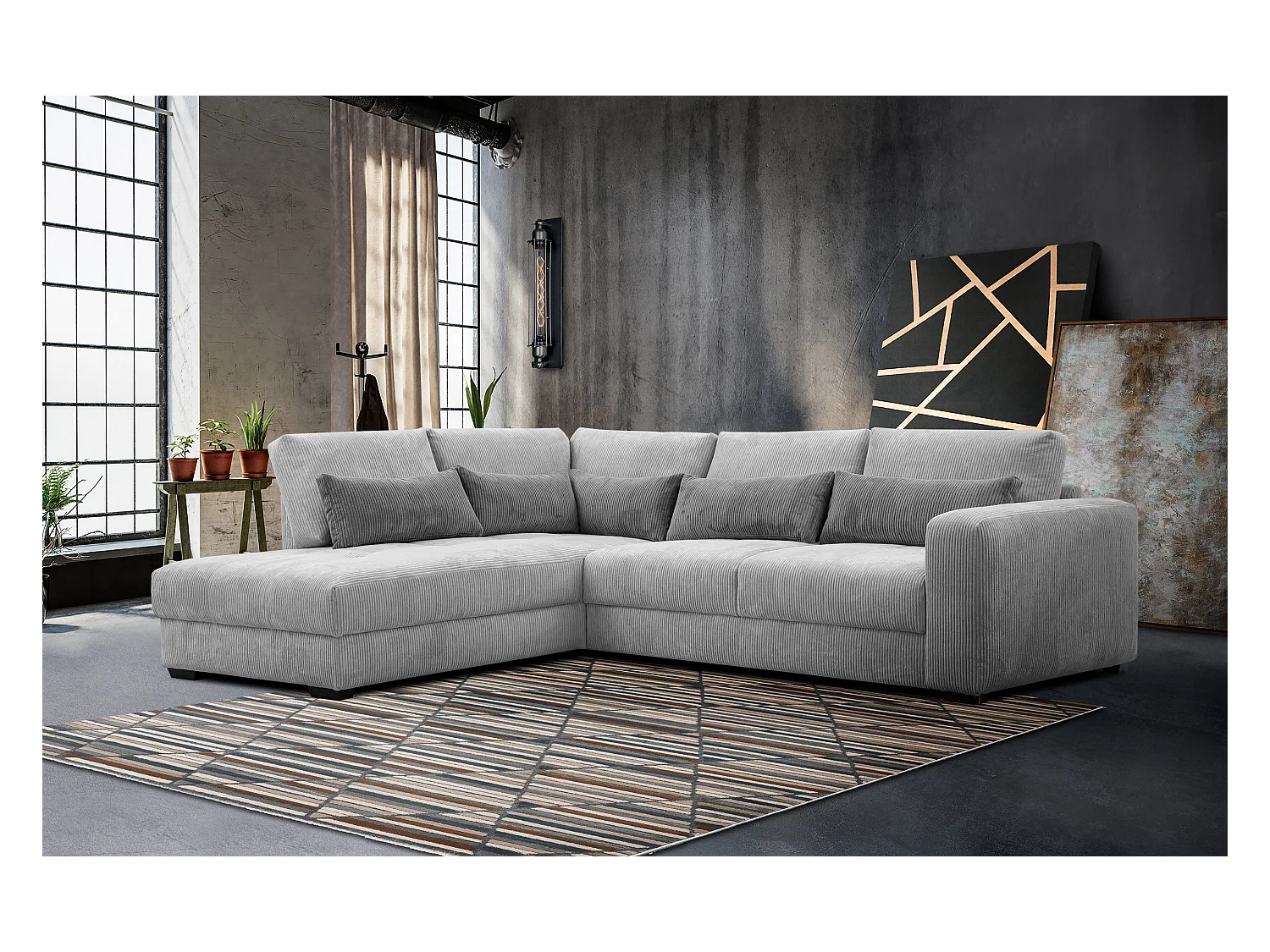 CANAPE D'ANGLE OLI 4 places, gris clair