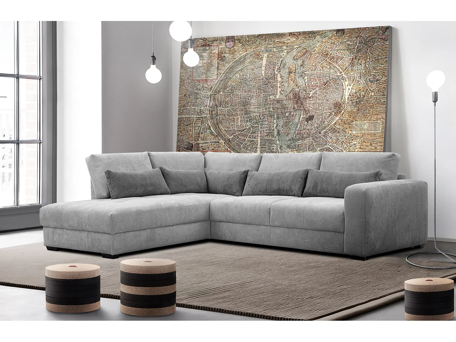 CANAPE D'ANGLE OLI 4 places, gris clair