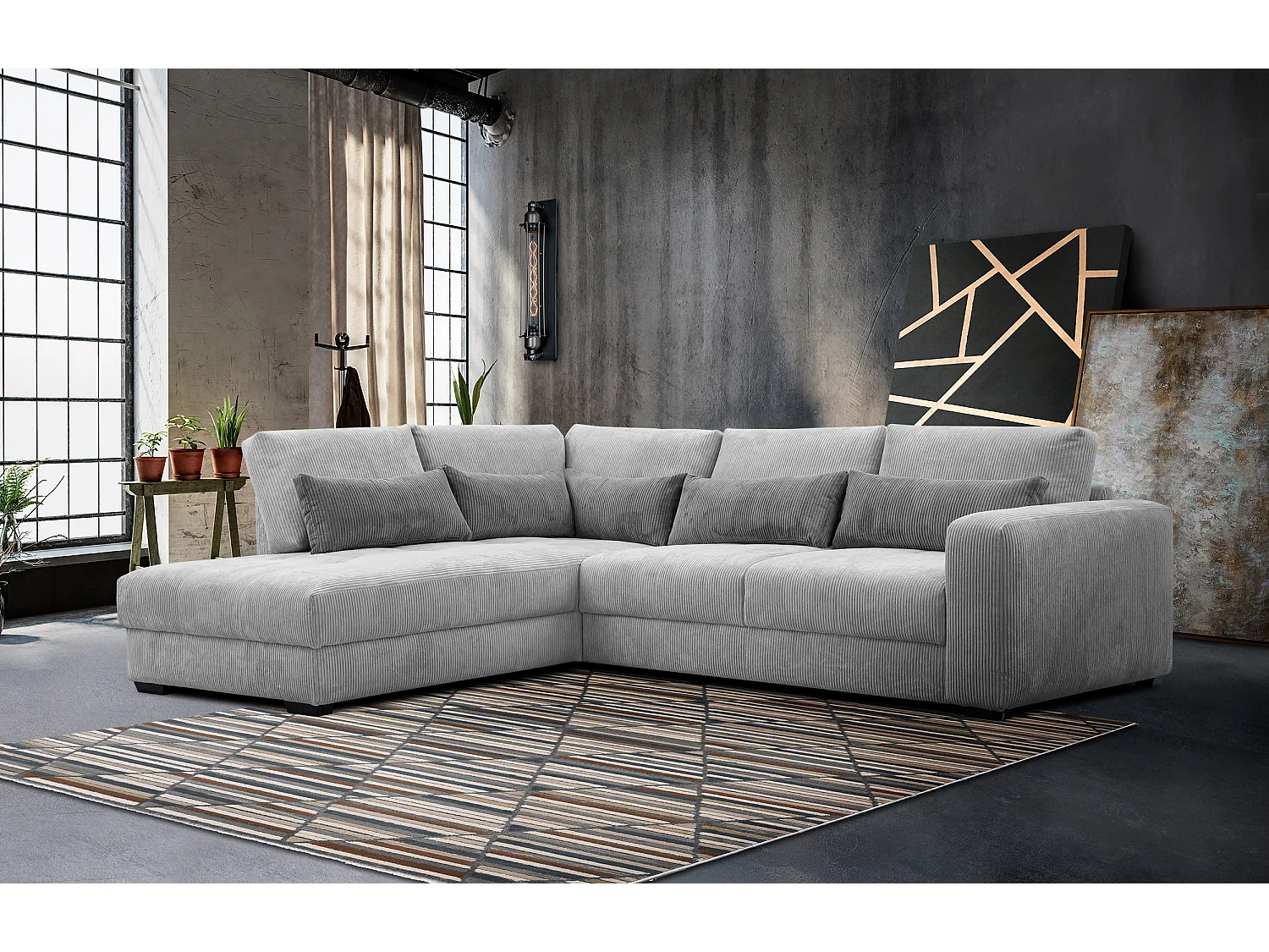 CANAPE D'ANGLE OLI 4 places, gris clair