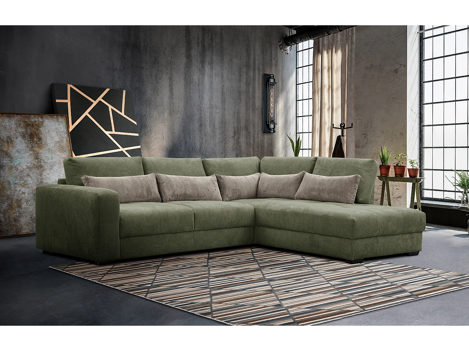 CANAPE D'ANGLE OLI 4 places, olive