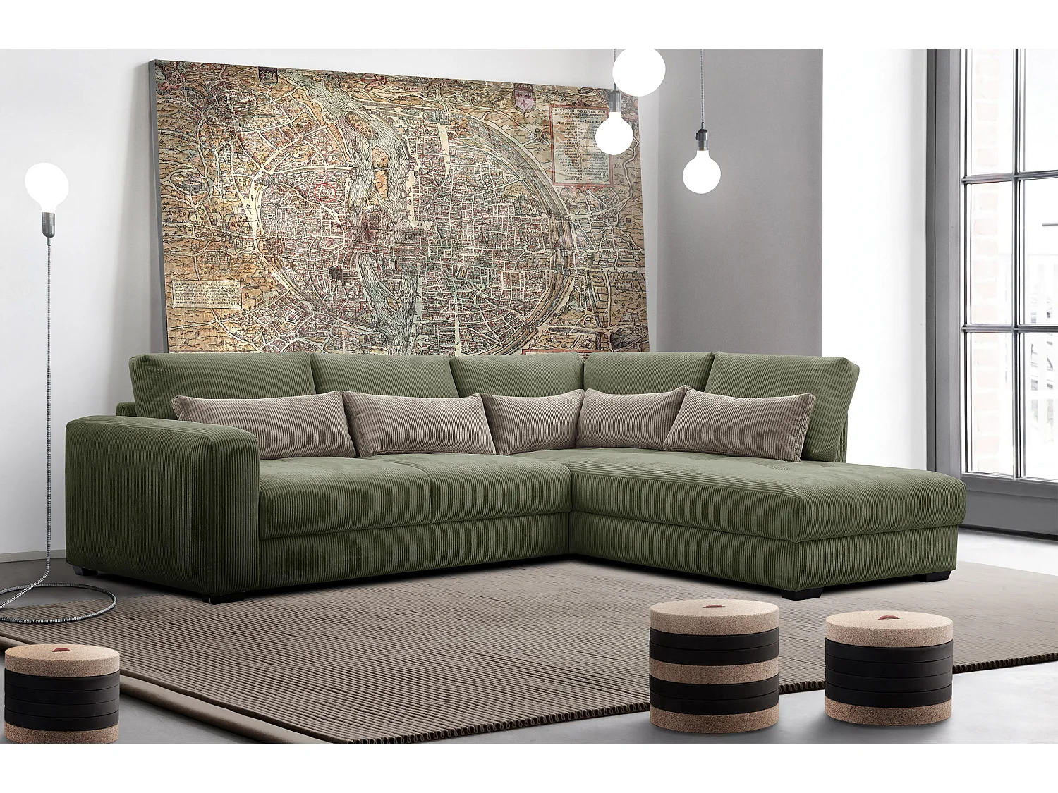 CANAPE D'ANGLE OLI 4 places, olive