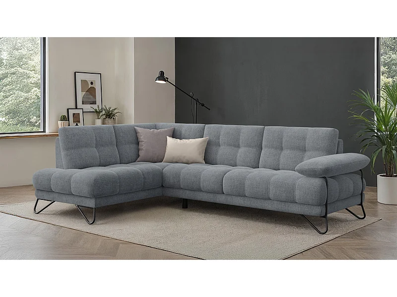CANAPÉ D'ANGLE BUBBARA 5 places, tissu gris foncé
