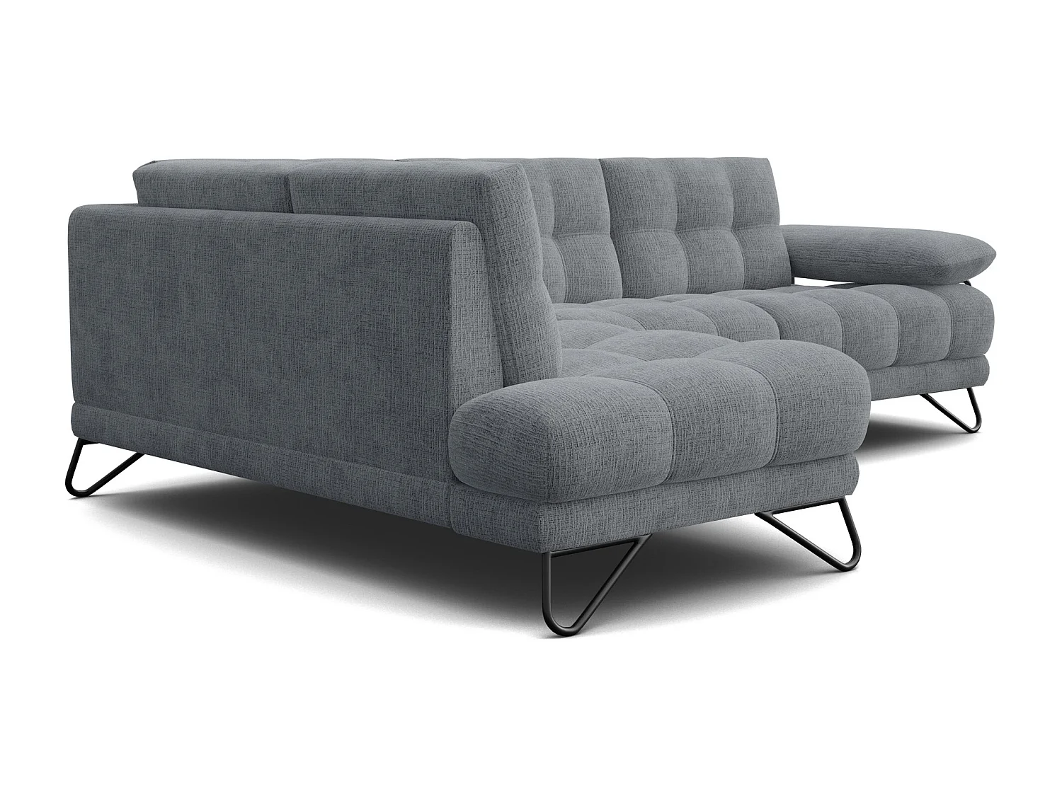 CANAPÉ D'ANGLE BUBBARA 5 places, tissu gris foncé