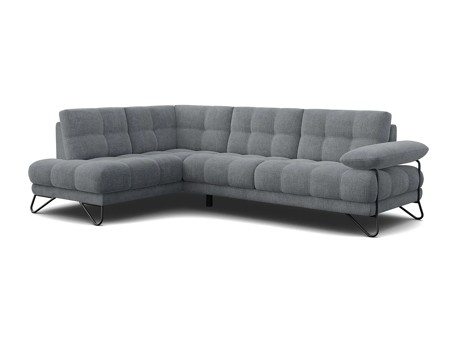 CANAPÉ D'ANGLE BUBBARA 5 places, tissu gris foncé